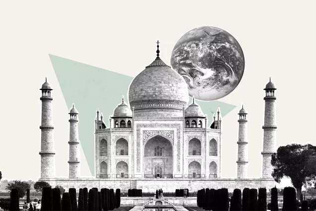 An illustration featuring Taj Mahal in India